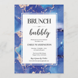Brunch azul y oro e invitación a burbujas