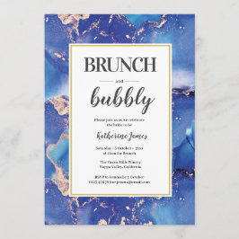 Brunch azul y oro e invitación a burbujas