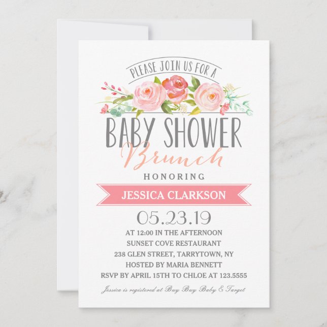 Brunch banner Rosa| Invitación de Baby Shower (Anverso)