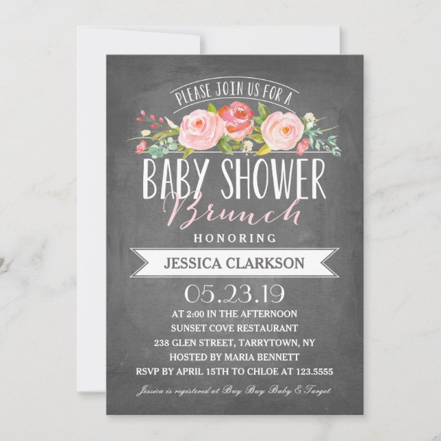 Brunch banner Rosa| Invitación de Baby Shower (Anverso)