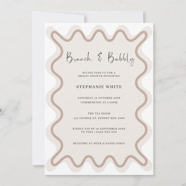Brunch beige de borde blanco e invitación a burbuj (Anverso)