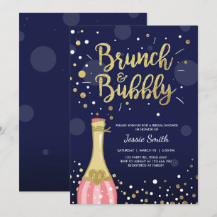 Brunch & Bubbly Bridal Ducha invitación Navy Oro