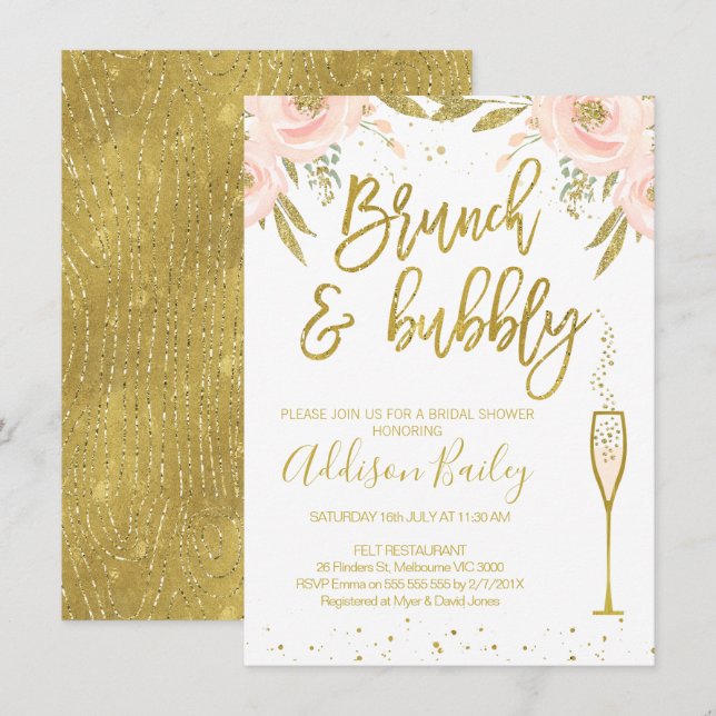 Brunch Bubbly Champagne Bridal Shower Invitación (Anverso / Reverso)
