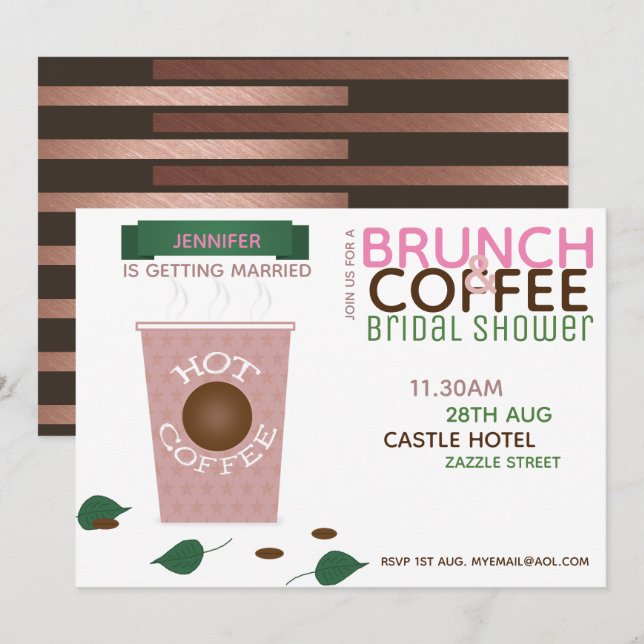 BRUNCH CAFFEE Bridal Shower Invitación Pink Green (Anverso / Reverso)