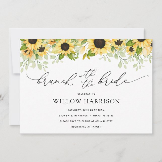 Brunch con la invitación a la ducha de girasol de  (Anverso)
