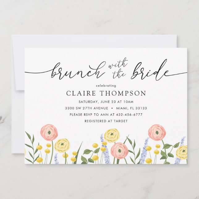 Brunch con la invitación a la ducha floral de novi (Anverso)