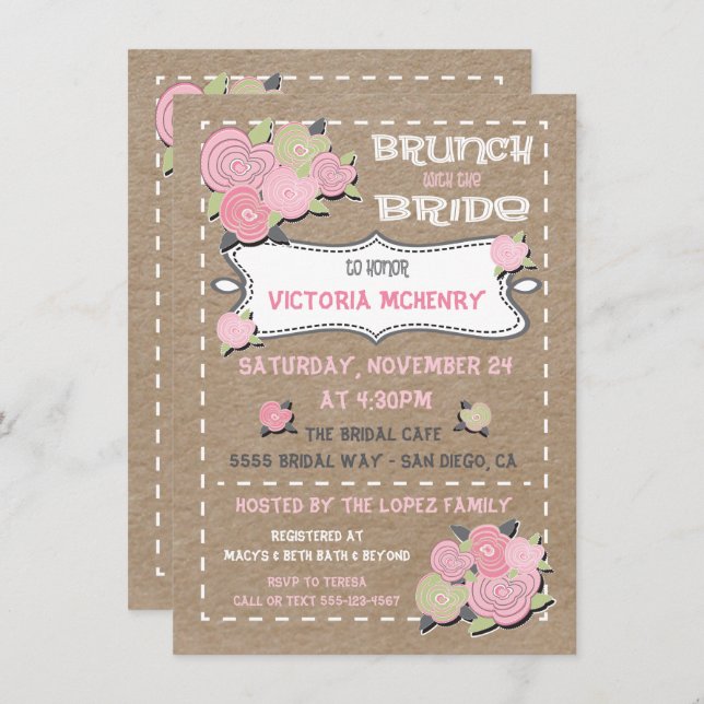 Brunch con las invitaciones a la ducha de novia (Anverso / Reverso)