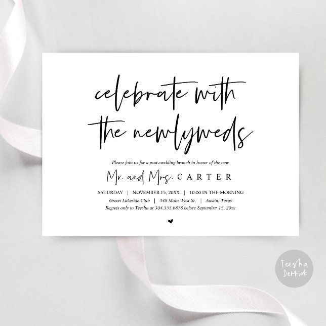 Brunch con los recién casados, invitación post bod (Celebrate with the newlyweds, Wedding Brunch Invitation Card, PDF, in Black and White)