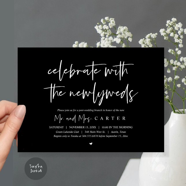 Brunch con los recién casados, post invitación a l (Celebrate with the newlyweds, Wedding Brunch Invitation Card, PDF, in Classy Black)
