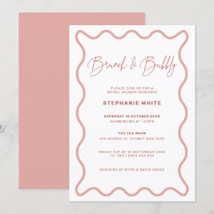 Brunch de borde ondulado rosa e invitación a burbu