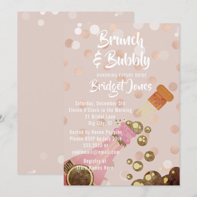 Brunch de Champán y invitación nupcial burbujeante (Anverso / Reverso)