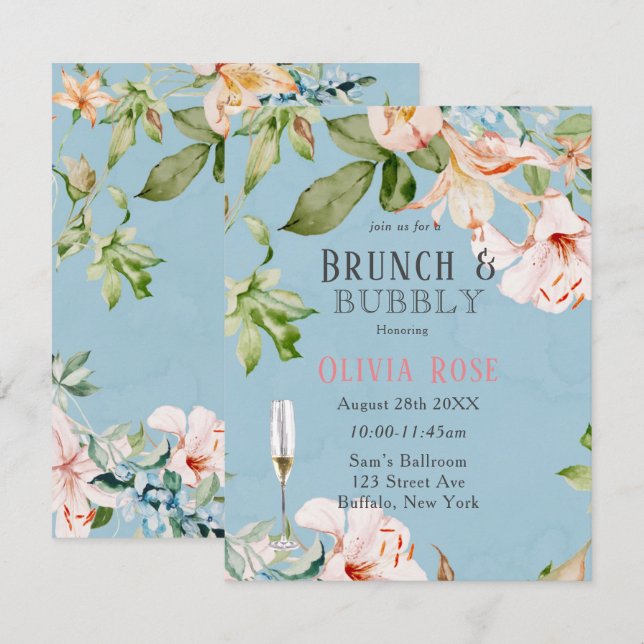 Brunch de Lily azul y rosa e invitación a burbujas (Anverso / Reverso)