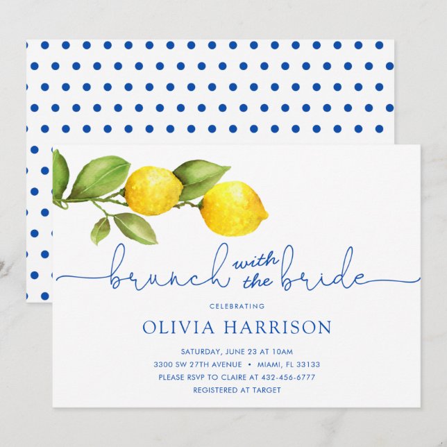 Brunch de limón con la invitación a la ducha de no (Anverso / Reverso)