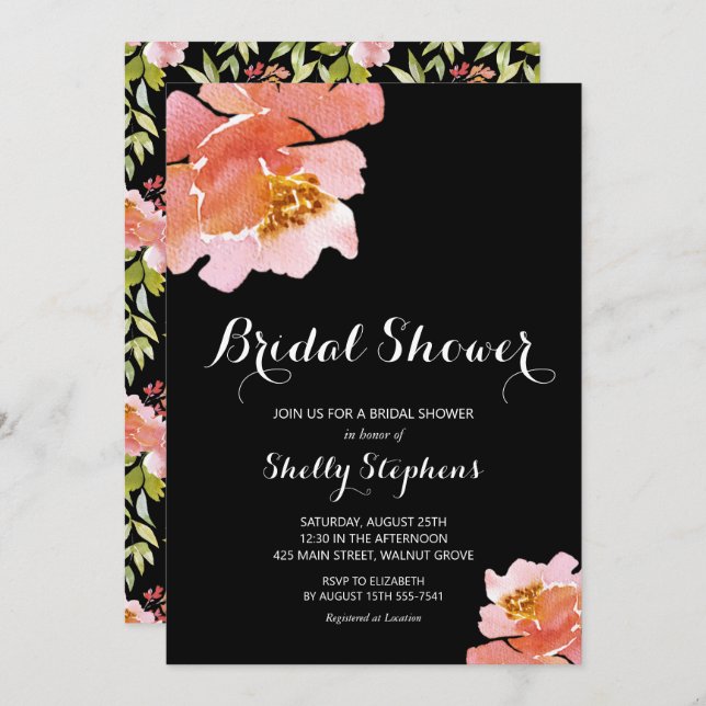Brunch de moda e invitaciones bubbly floral (Anverso / Reverso)