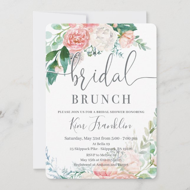 Brunch de novia floral Invitación a ducha romántic (Anverso)