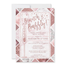 Brunch de oro Rosa e invitación burbujeante, mármo