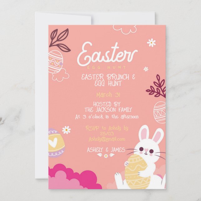 brunch de Pascua, caza de huevos Invitación (Anverso)