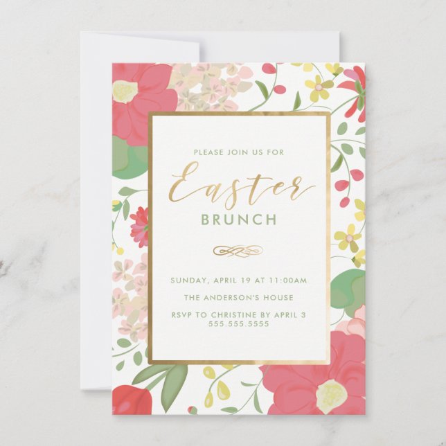 Brunch de Pascua, Floral, Invitación de primavera (Anverso)