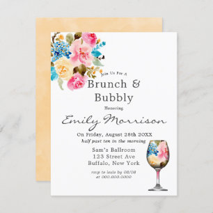 Brunch de vidrio de vino floral e invitación a bur
