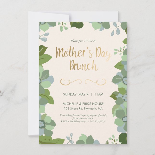 Brunch del Día de la Madre - Invitación floral y v (Anverso)