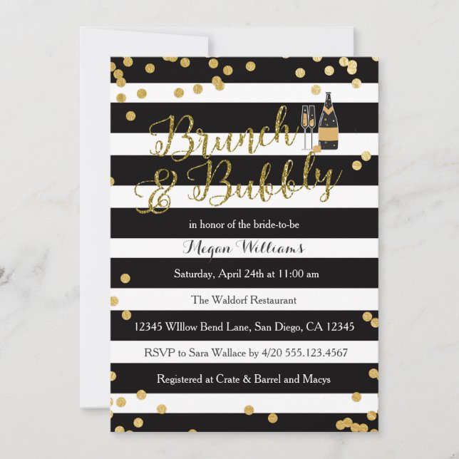 Brunch e invitación nupcial burbujeante de la (Anverso)