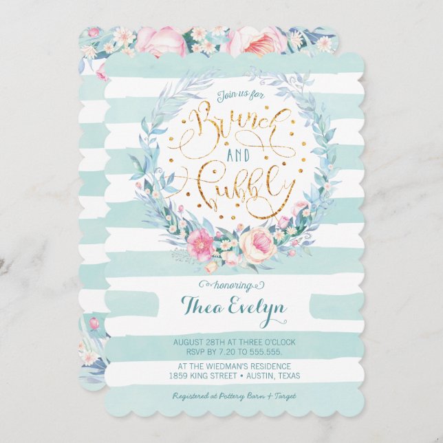 Brunch e invitación nupcial floral burbujeante de (Anverso / Reverso)