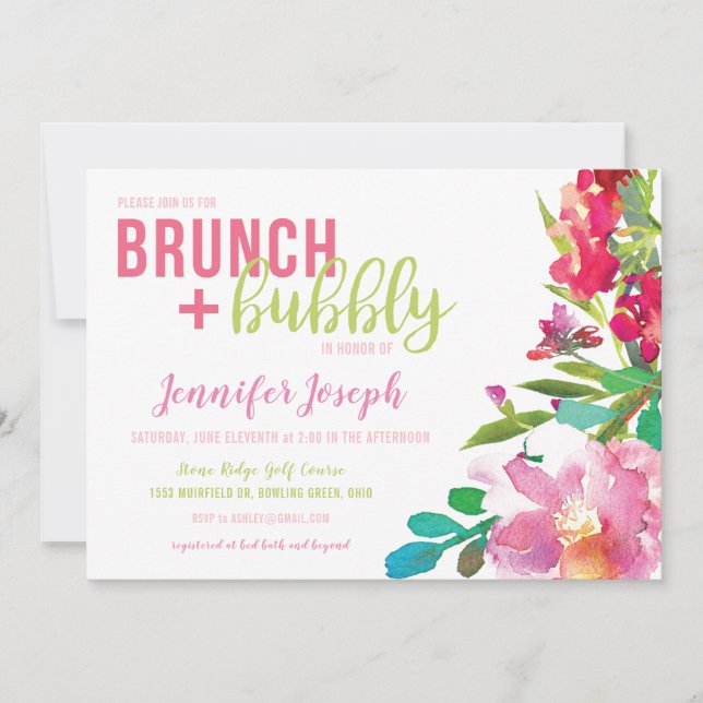 Brunch floral brillante e invitación a la burbuja (Anverso)