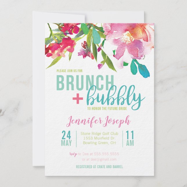 Brunch floral brillante e invitación a la burbuja (Anverso)