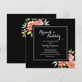 Brunch floral de moda e invitaciones a negro burbu