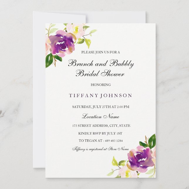 Brunch Floral E Invitación A Ducha Bridal Bubbly (Anverso)