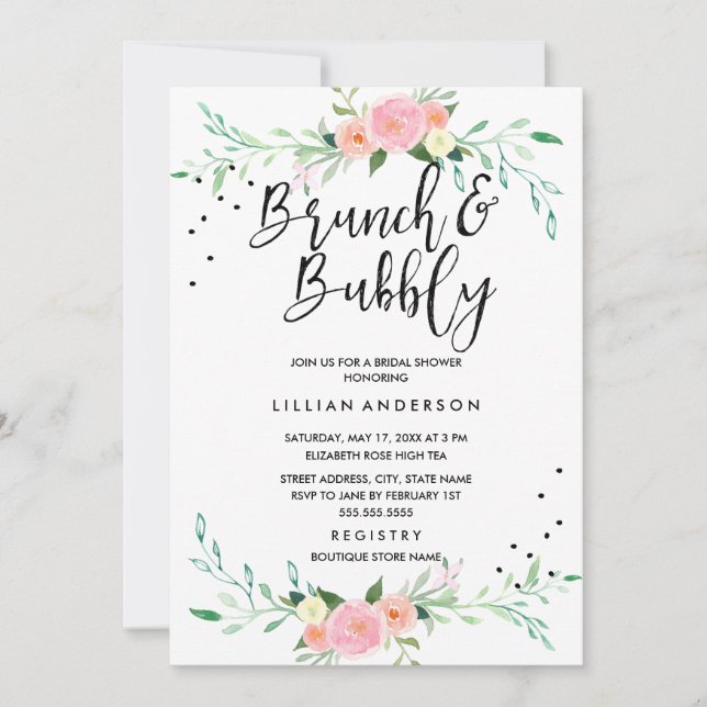 Brunch floral e invitación a ducha de novia bucosa (Anverso)