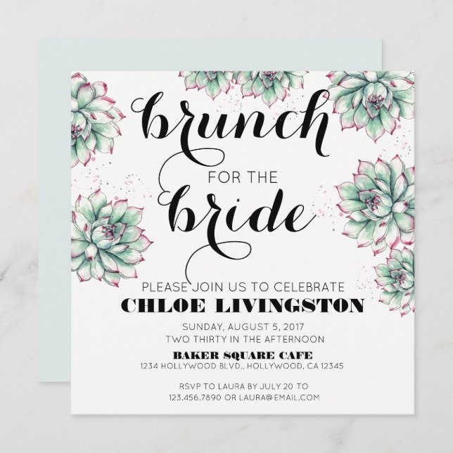 Brunch for the Bride Succulent Shower Invitación (Anverso / Reverso)