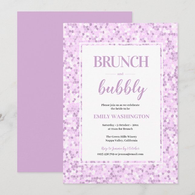 Brunch morado de mosaico e invitación a burbujas (Anverso / Reverso)