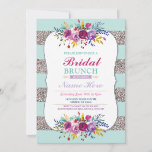 Brunch nupcial Invitación a Purpurina Plata Mint F