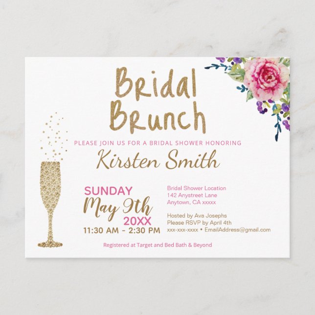 Brunch nupcial oro Bubbly Bridal Shower Invitación (Anverso)