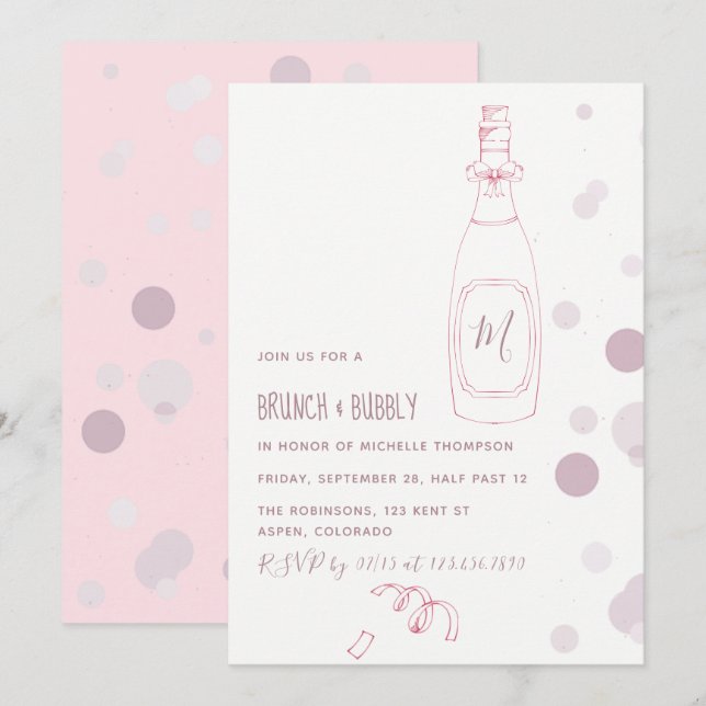 Brunch nupcial y bodas burbujas Invitación a ducha (Anverso / Reverso)