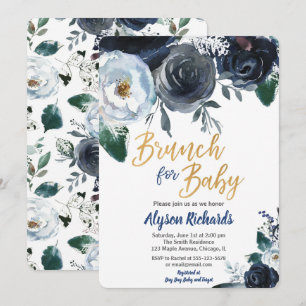 Brunch para bebé ducha invitaciones peony blue