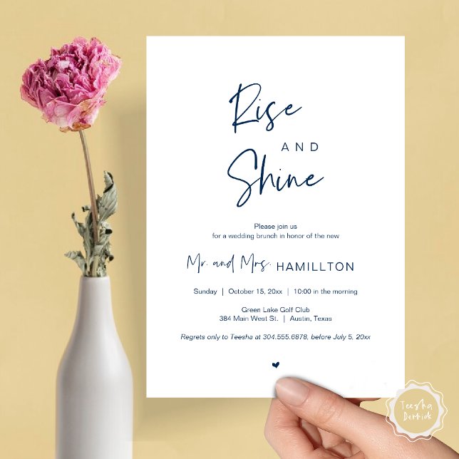 Brunch post boda, alza y brillante invitación (Rise and Shine, Post Wedding Brunch Invitation Card, PDF, in Navy Blue)