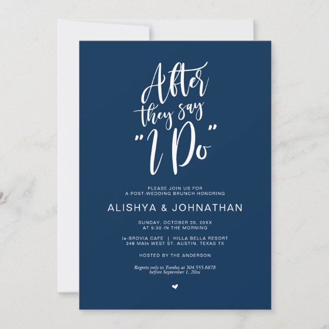 Brunch post Boda, invitación azul de la marina rus (Anverso)