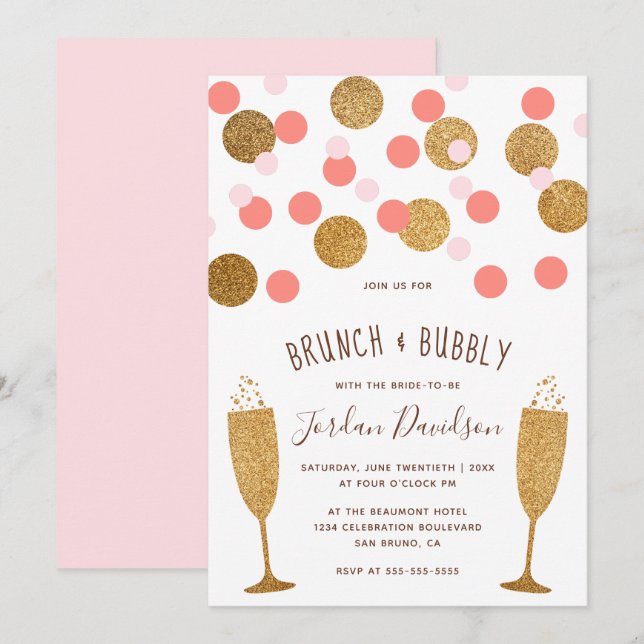 Brunch rosado y de oro con brunch e invitaciones a (Anverso / Reverso)