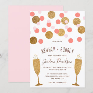 Brunch rosado y de oro con brunch e invitaciones a