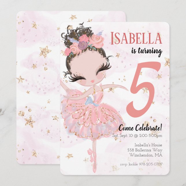 Brunette Ballerina Invitación a la fiesta de cumpl (Anverso / Reverso)