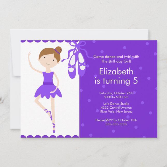 Brunette Ballet Dance Invitación al cumpleaños Pur (Anverso)