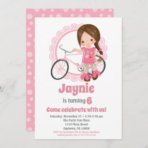 Brunette Bicycle Chica Invitación al cumpleaños