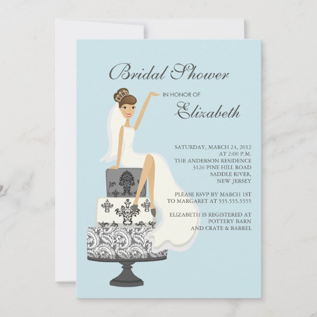 Brunette Bride Bridal Shower Invitación Gris Azul (Anverso)