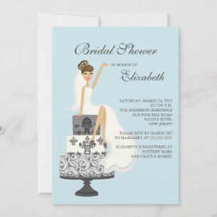 Brunette Bride Bridal Shower Invitación Gris Azul