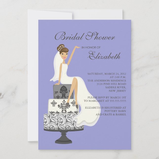 Brunette Bride Bridal Shower Invitación Purple (Anverso)