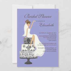 Brunette Bride Bridal Shower Invitación Purple