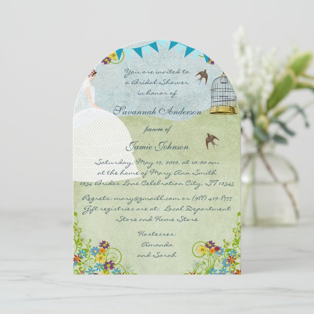 Brunette Bride Bunting Bridal Shower Invitaciones (Anverso de pie)