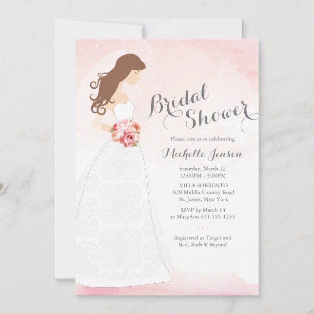 Brunette Bride con ropa novia en la invitación a d (Anverso)